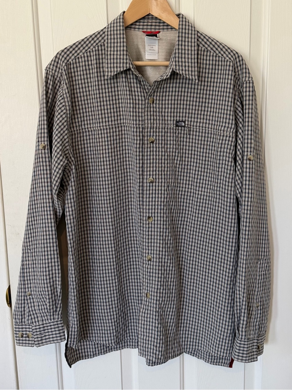 The North Face Men's Gray and Black Plaid Button-Down Shirt